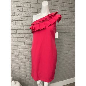 Trina Turk Pink Ruffle Off Shoulder Sheath Dress Size 2 NWT
